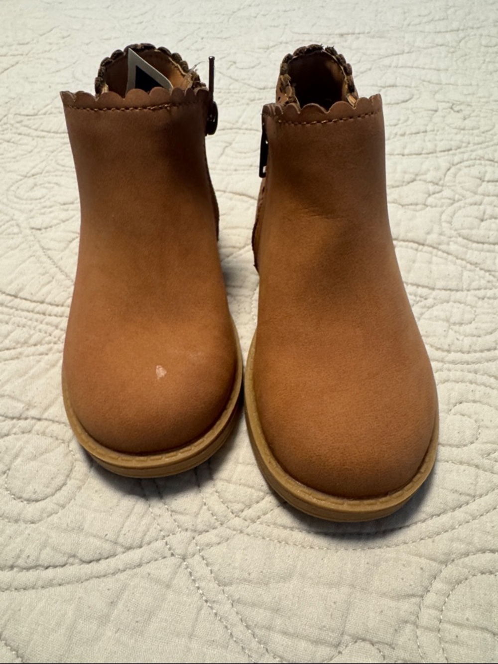 Sugar Kids Tan Scallop-Edge Ankle Boots